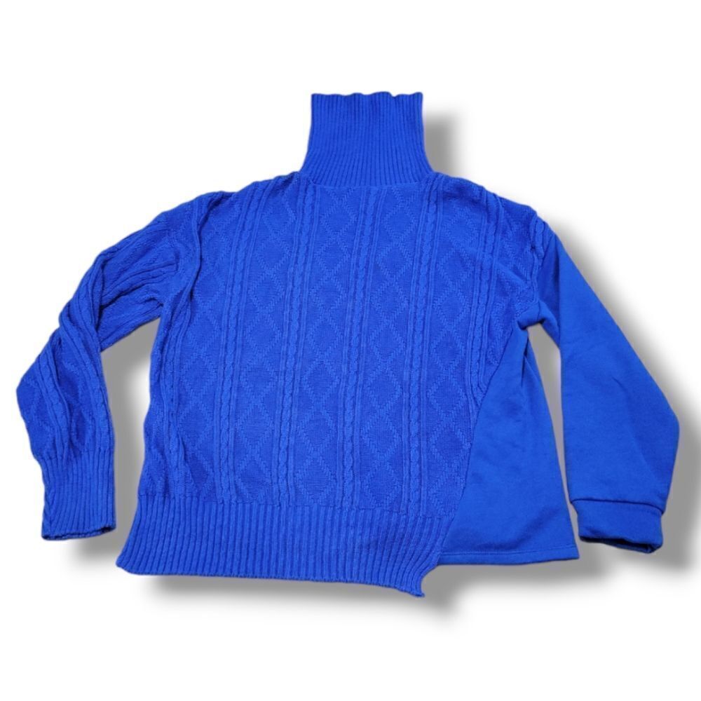 Zara Sweater Size Small Women's Knit Sweater Half Fleece Sweater Cowl Neck Blue